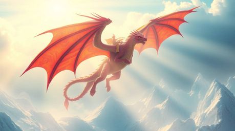 Experience a bright and vibrant display of color as a dragon and rider soar above icy mountains. Bathed in a light aura, this