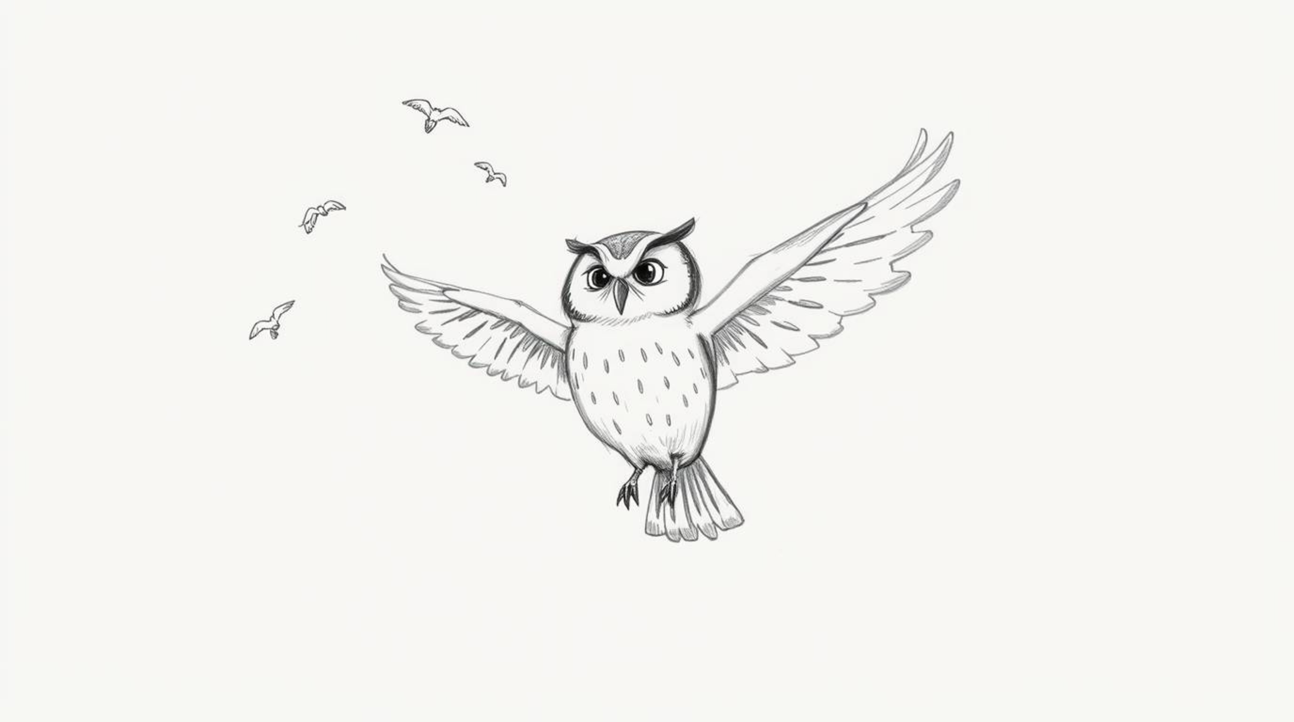 A captivating hand-drawn sketch in the style of Pixar depicts a blind owl patiently teaching birds to fly.  Soft, textured pe