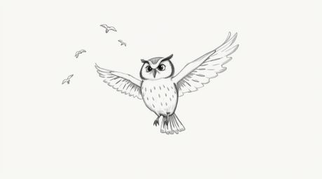 A captivating hand-drawn sketch in the style of Pixar depicts a blind owl patiently teaching birds to fly.  Soft, textured pe