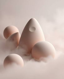 Explore a soft and captivating blend of cinematic haze and sculptural clay 3D shapes, meticulously crafted with smooth gradie
