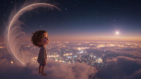 Step into a dreamy, cinematic world with this whimsical, Pixar-inspired photograph. A curious, wide-eyed child stands on a wi
