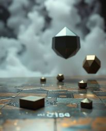 Discover stunning visuals of cast bronze surfaces featuring glitched geometric shapes floating in a soft, cinematic haze.  Ev