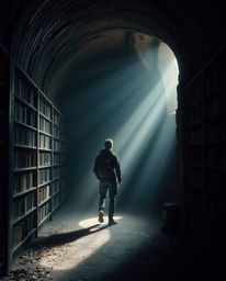 Imagine discovering a hidden underground library, bathed in a gentle, soft light that casts diffused shadows and subtle illum