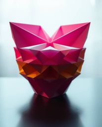 This series showcases soft cinematic photographs of three-dimensional geometric patterns resembling folded paper.  The images