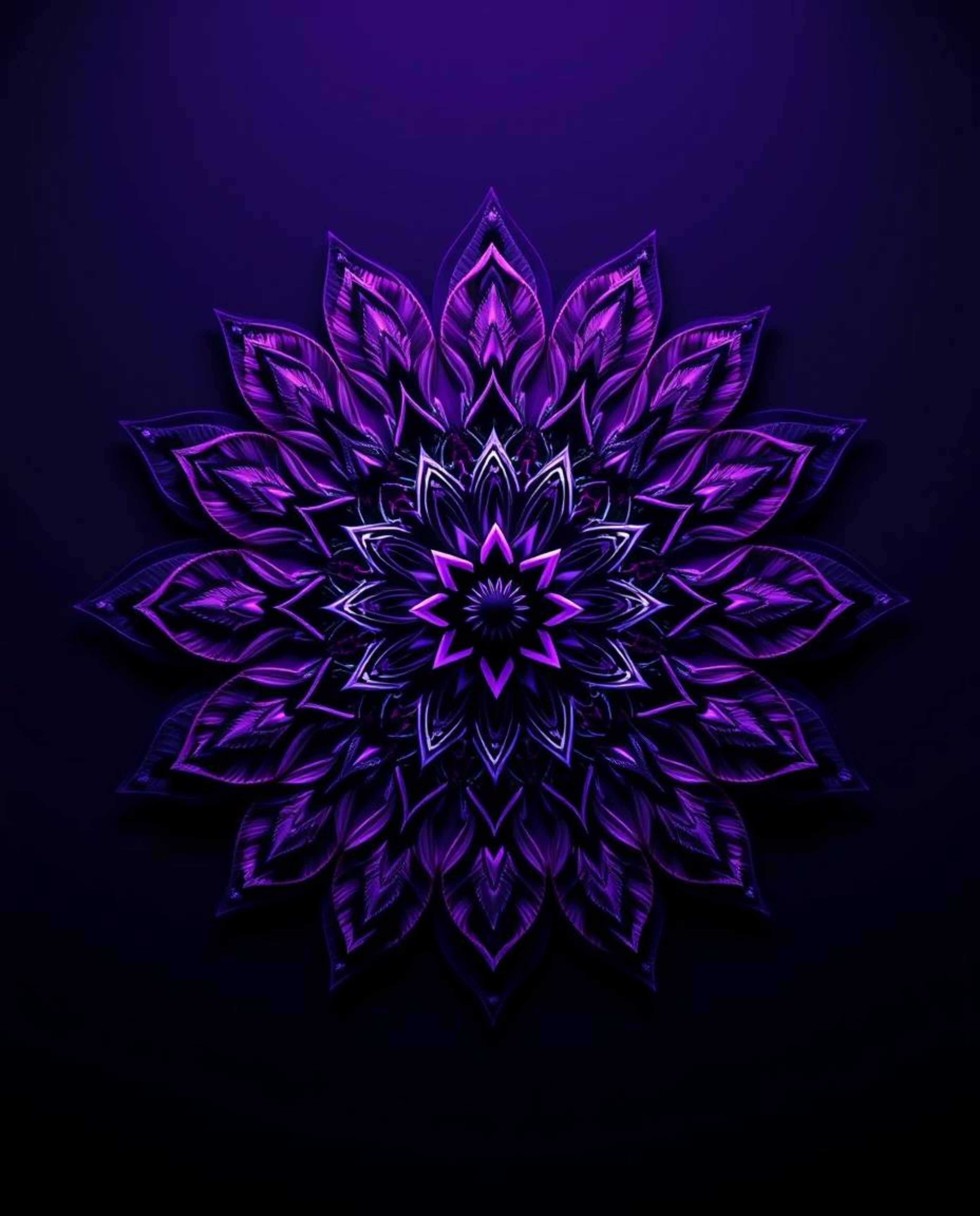 Explore stunning geometric floral mandalas rendered in a dramatic, cinematic style. Featuring deep ultraviolet hues, intricat