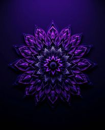 Explore stunning geometric floral mandalas rendered in a dramatic, cinematic style. Featuring deep ultraviolet hues, intricat