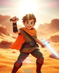 Embark on a thrilling desert adventure with a brave, Disney-style hero! Experience a world filled with bright lens flares, li
