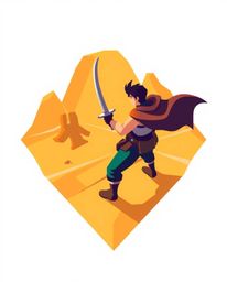 A captivating logo design featuring a brave hero embarking on a Disney-style desert adventure. Rendered in geometric shapes