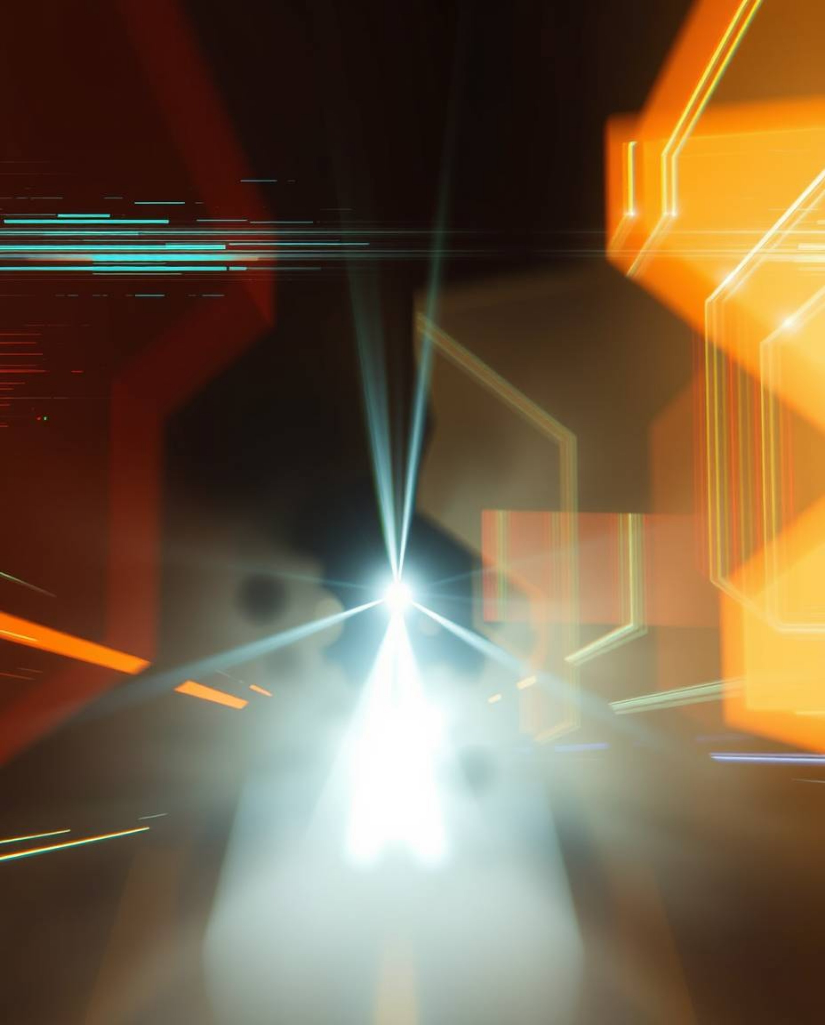 Explore a mesmerizing long exposure photograph showcasing volumetric lighting, where abstract shapes dance with glitch effect