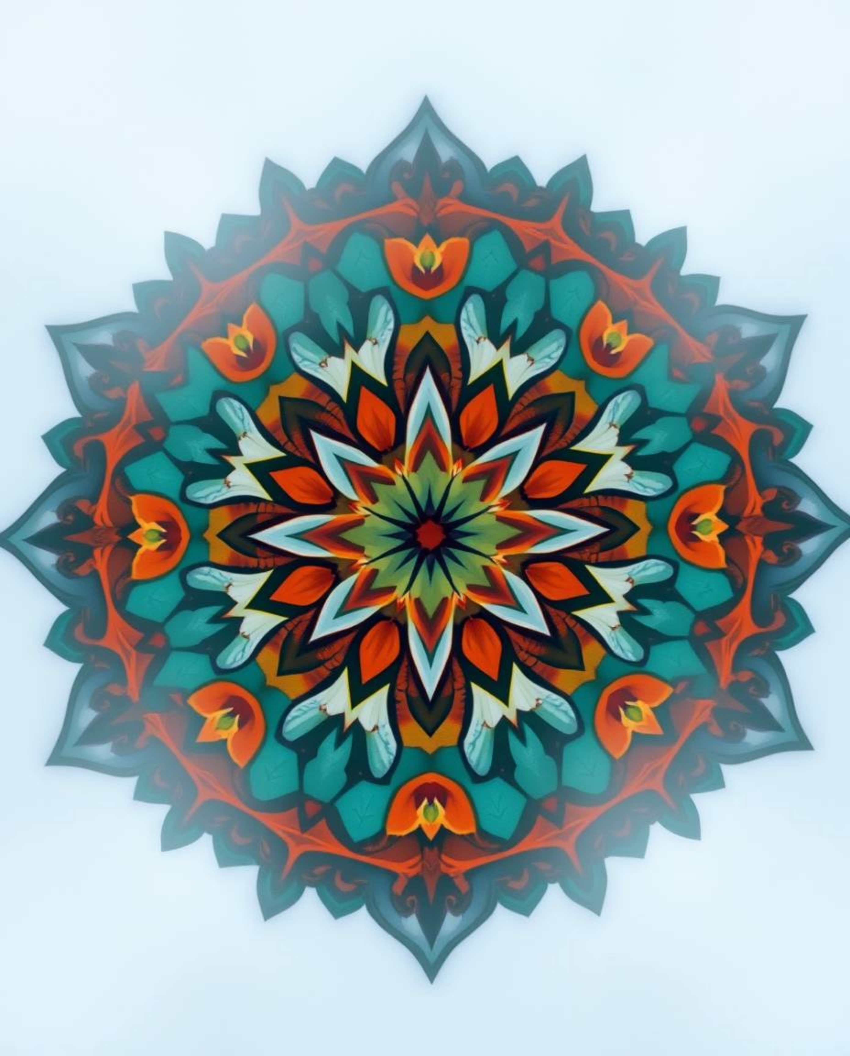 Explore a stunning geometric floral mandala featuring vibrant colors and a symmetric design.  This captivating artwork balanc