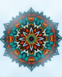 Explore a stunning geometric floral mandala featuring vibrant colors and a symmetric design.  This captivating artwork balanc