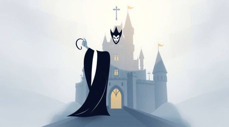 A captivating logo design inspired by a classic Disney villain casting a spell within an old castle.  The design features geo