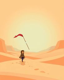 A brave, Disney-esque hero embarks on a mystical desert adventure.  This illustration features a flat design aesthetic with e