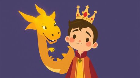 A captivating illustration in the style of 1950s animation depicts a charming prince facing off against a vibrant, biolumines