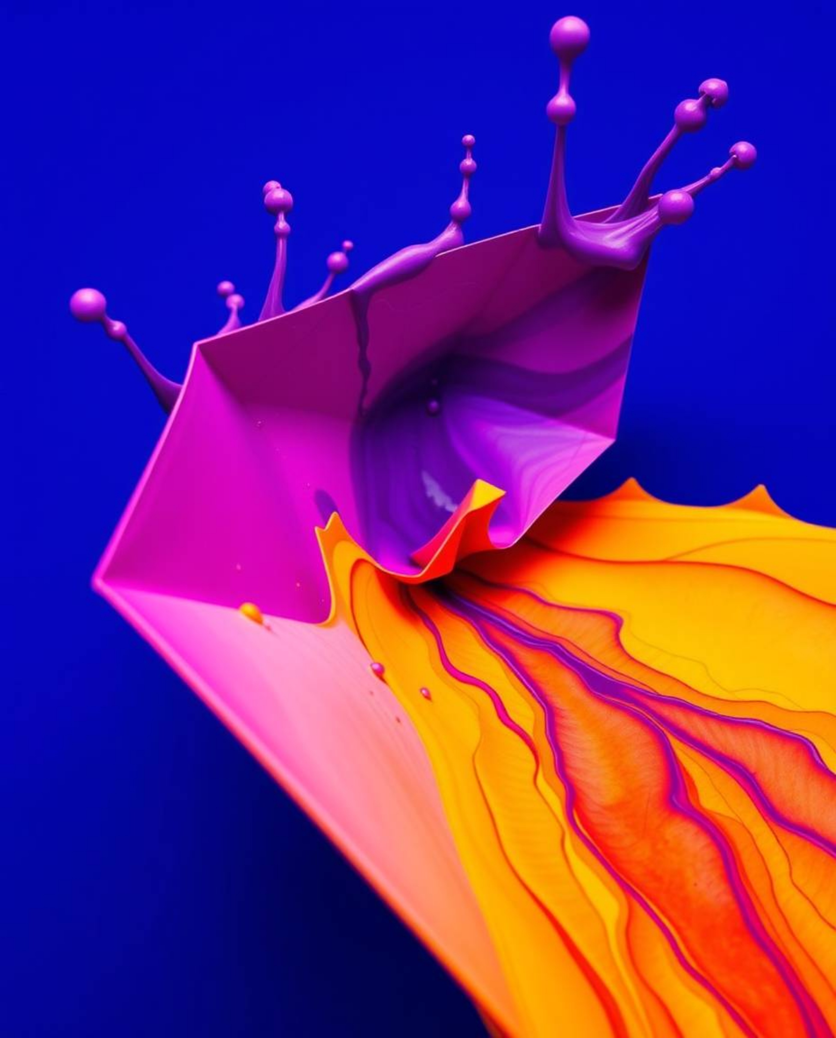 Explore the mesmerizing world of ink in water through intricate origami-style macro photography. Witness colorful splashes fo