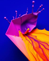 Explore the mesmerizing world of ink in water through intricate origami-style macro photography. Witness colorful splashes fo