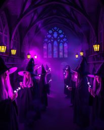Immerse yourself in a magical school brimming with young wizards, bathed in deep ultraviolet hues and vivid purples. Experien