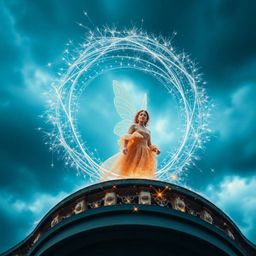 A mesmerizing blend of precise architectural color photography and extreme macro close-up captures a fairy godmother emerging