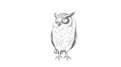 A charming hand-drawn pencil sketch on a white background depicts a blind owl in a Pixar aesthetic.  This unique illustration