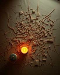 This fine art photograph presents an abstract city map constructed from geometric shapes, captured from an aerial perspective