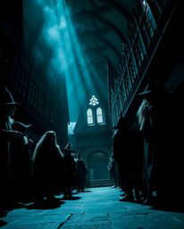 Experience the wonder of a magical school brimming with young wizards, captured from a dramatic low-angle perspective. The sc