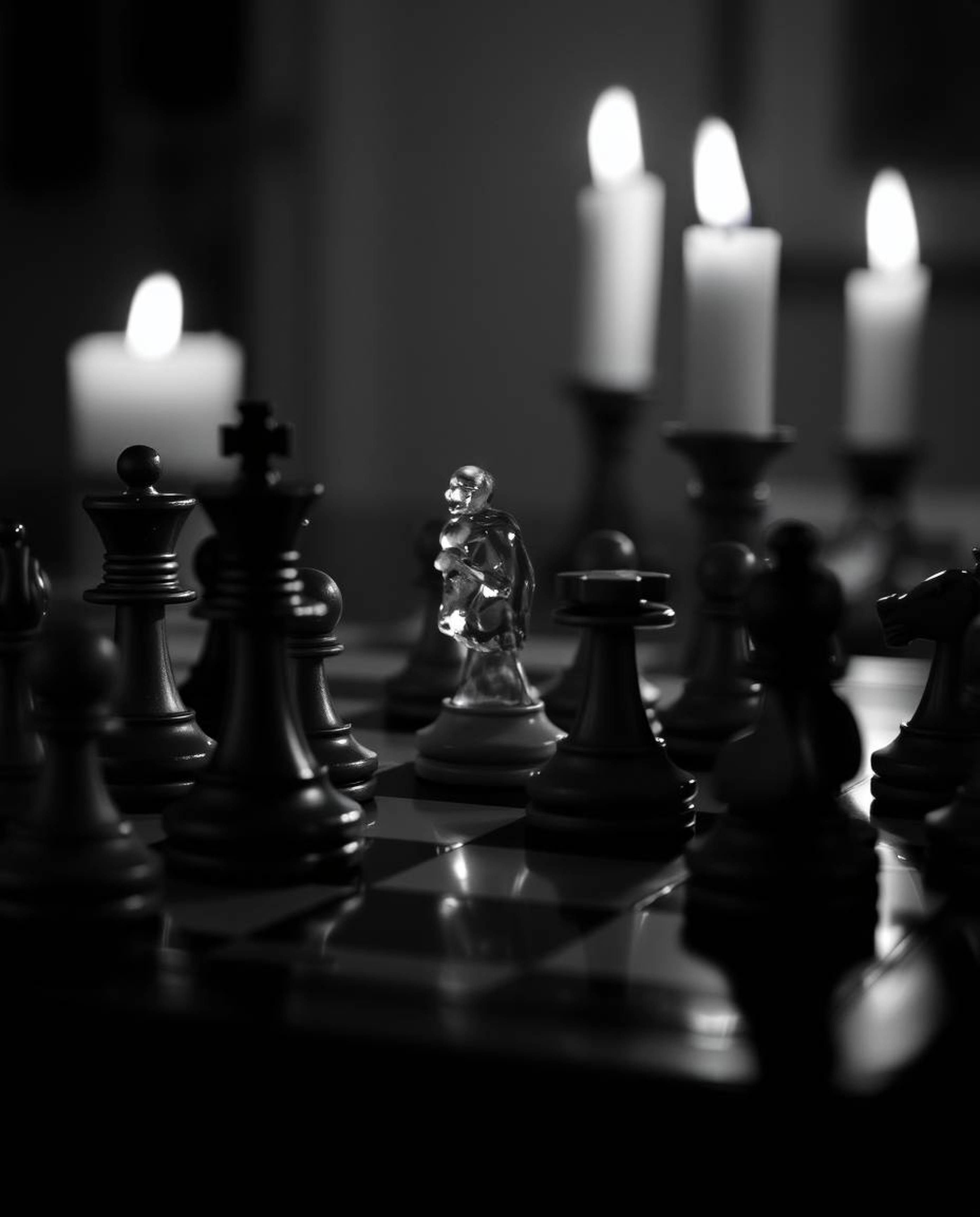 This striking image captures a chessboard in a moment of frozen destruction, the chess pieces suspended mid-air in a dramatic