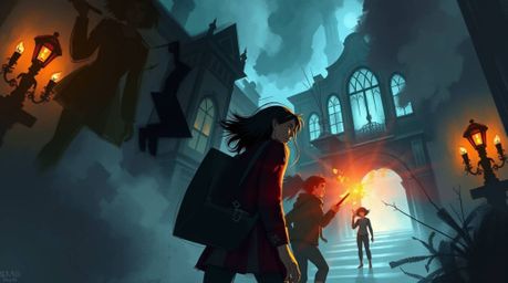 Explore a dynamic digital sketch depicting a group of teens solving mysteries in a haunted mansion. Featuring bright lens fla