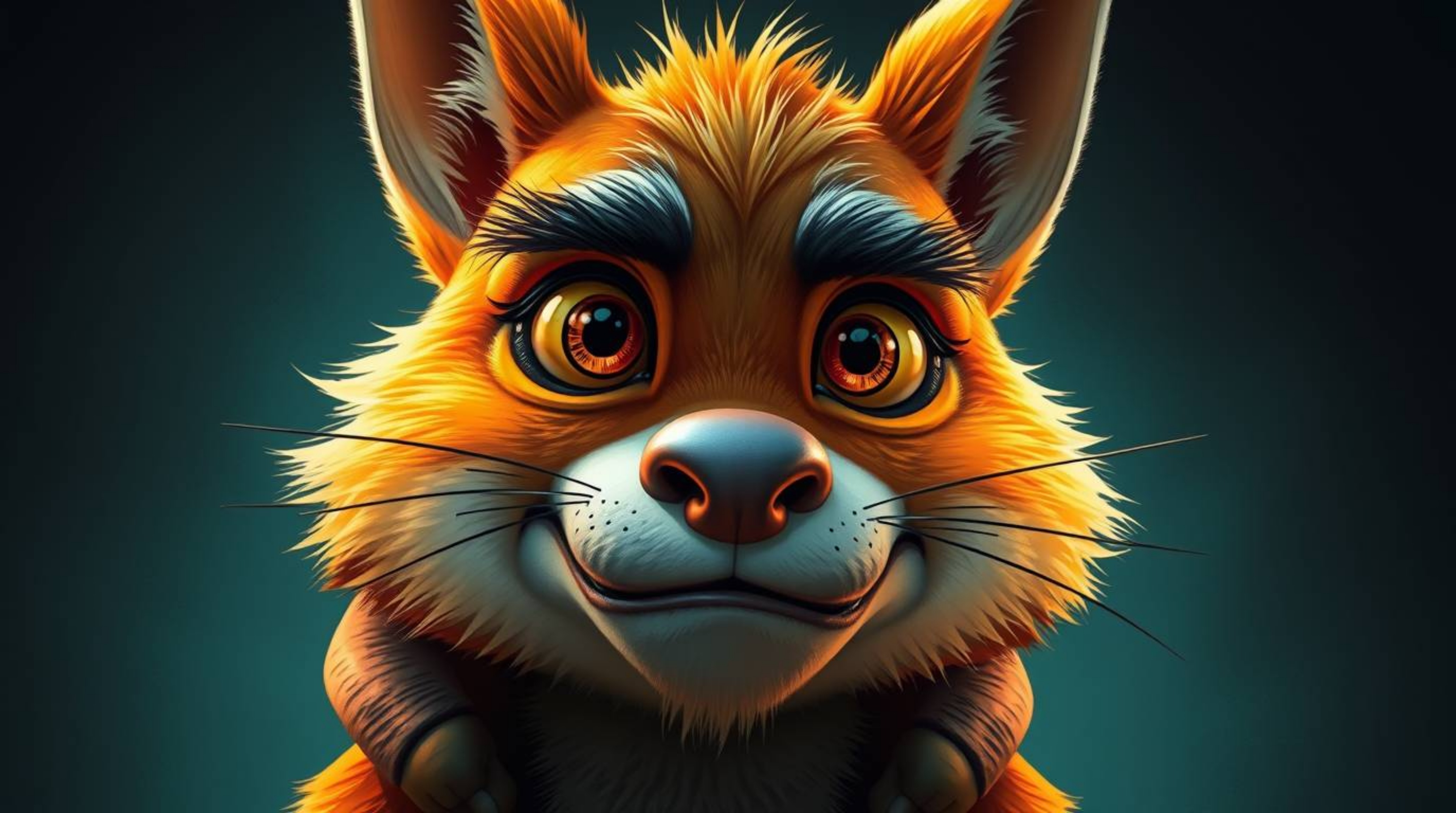 A sarcastic animal sidekick with expressive eyes is brought to life in this vibrant and energetic artwork. Chiaroscuro lighti
