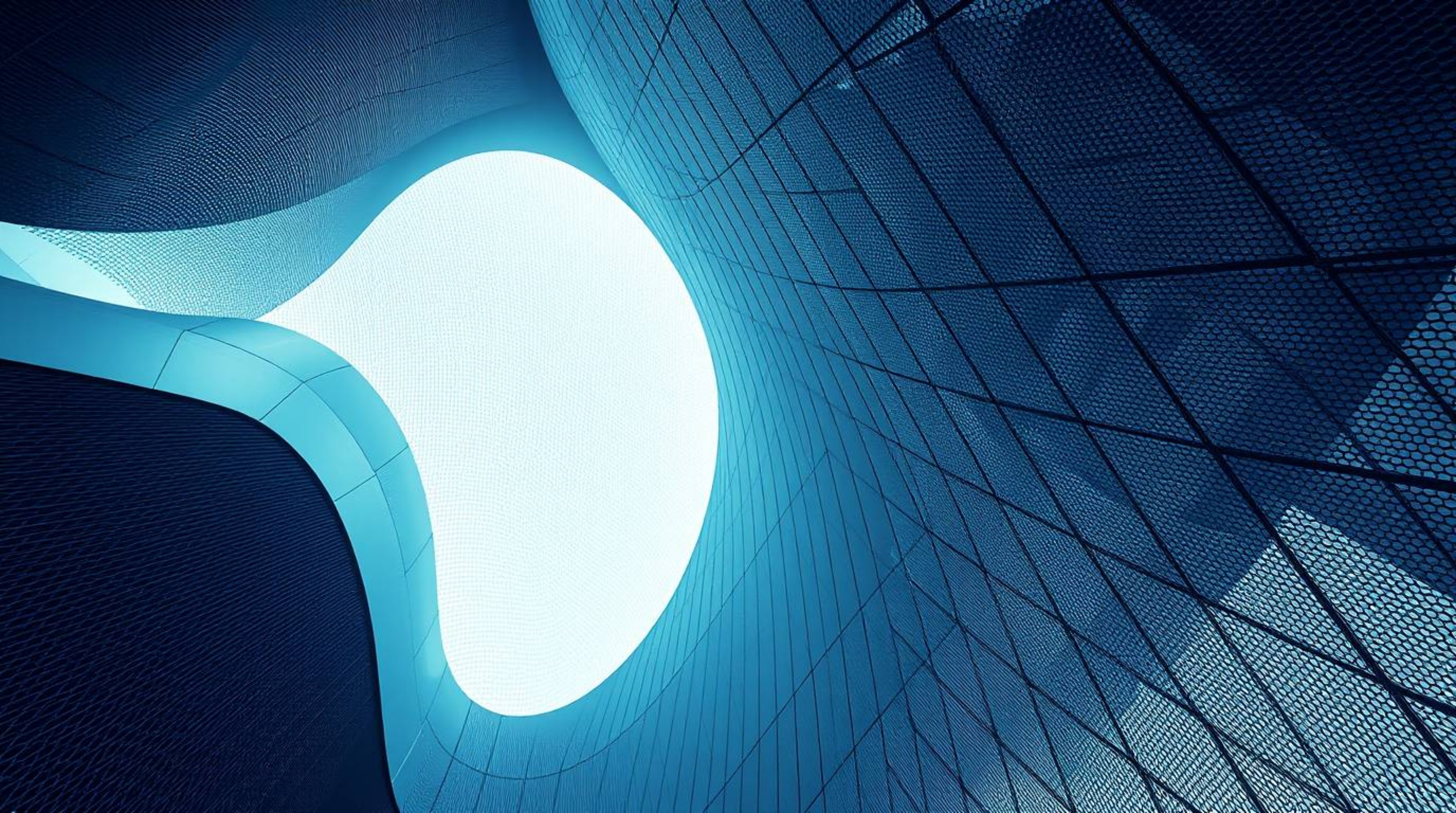 This image showcases precise architectural photography of an abstract poster design.  The wide-angle shot highlights a sharp,