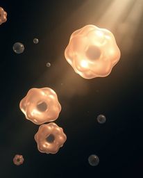 This stunning 3D render presents an overhead view of translucent, fluid organic blobs gracefully floating in the vastness of 