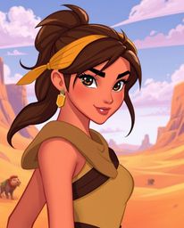 Discover a graceful, elegant Disney-style brave hero embarking on a vibrant, electric-colored desert adventure.  This artwork
