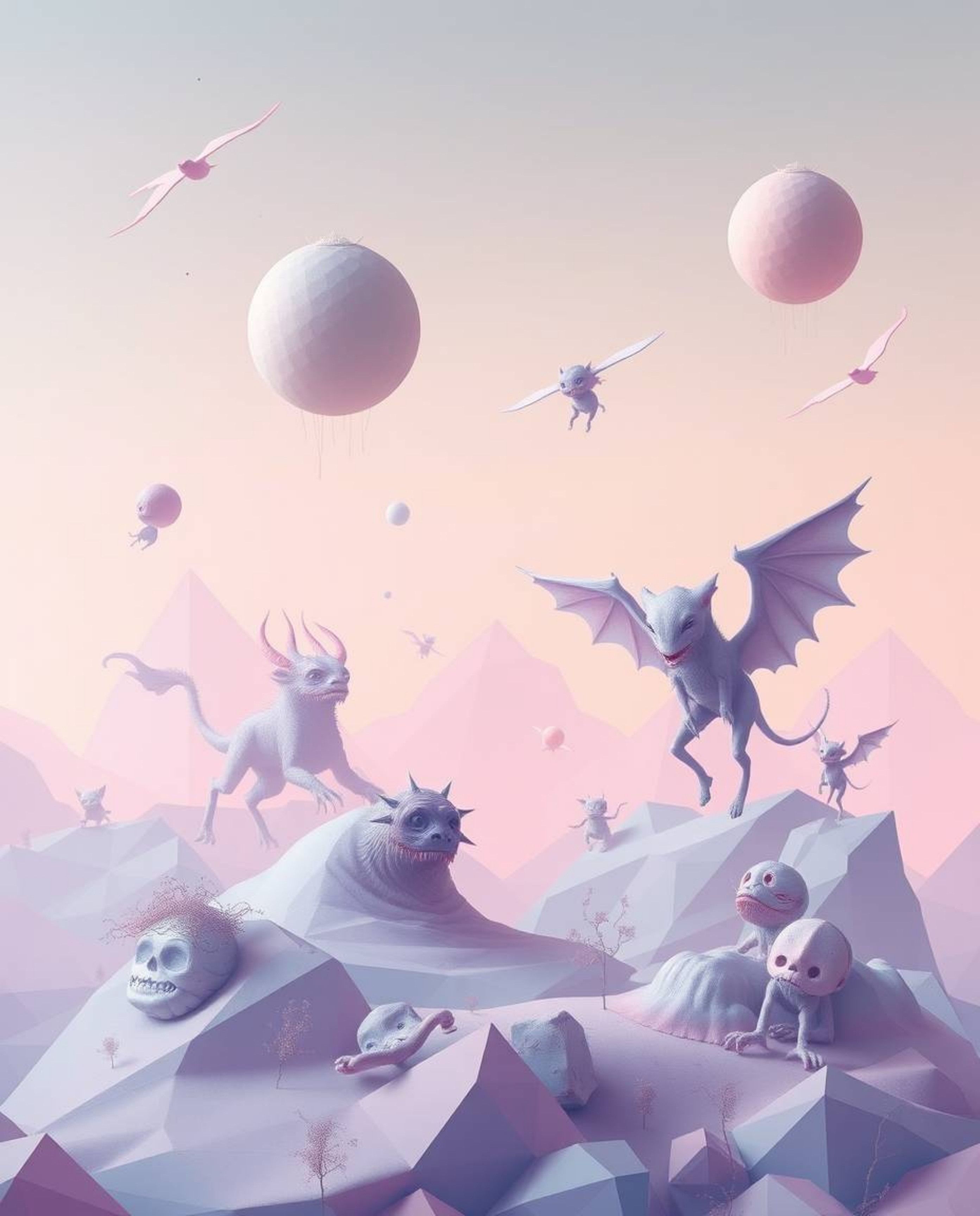 Explore dreamlike surreal imagery with our geometric pastel gradient wallpaper, showcasing soft modern design featuring fanta