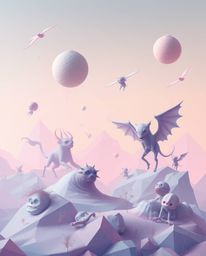 Explore dreamlike surreal imagery with our geometric pastel gradient wallpaper, showcasing soft modern design featuring fanta
