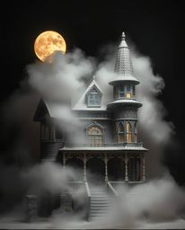 This collection features a fog-covered Victorian mansion under the ethereal moonlight, meticulously crafted from layered papi