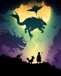Embark on a dreamlike journey filled with surreal imagery and silhouetted backlighting, where a hero is accompanied by their
