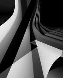 This striking black and white image features a captivating geometric pattern in an optical illusion style, evoking a strong s