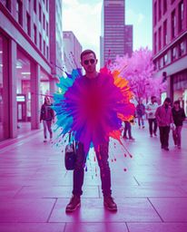 Explore the captivating intersection of candid street photography and surreal infrared tones, brought to life through vibrant