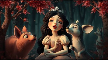 Explore a dreamlike world rendered in surreal infrared tones, featuring a pale princess with dark hair singing alongside fore