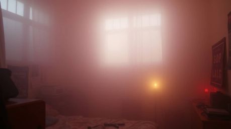 Immerse yourself in a dreamy, hazy atmosphere. This image showcases a messy bedroom filled with unusual gadgets and posters, 