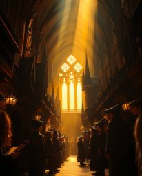 Immerse yourself in a breathtaking view of a magical school brimming with young wizards, captured from a captivating low angl