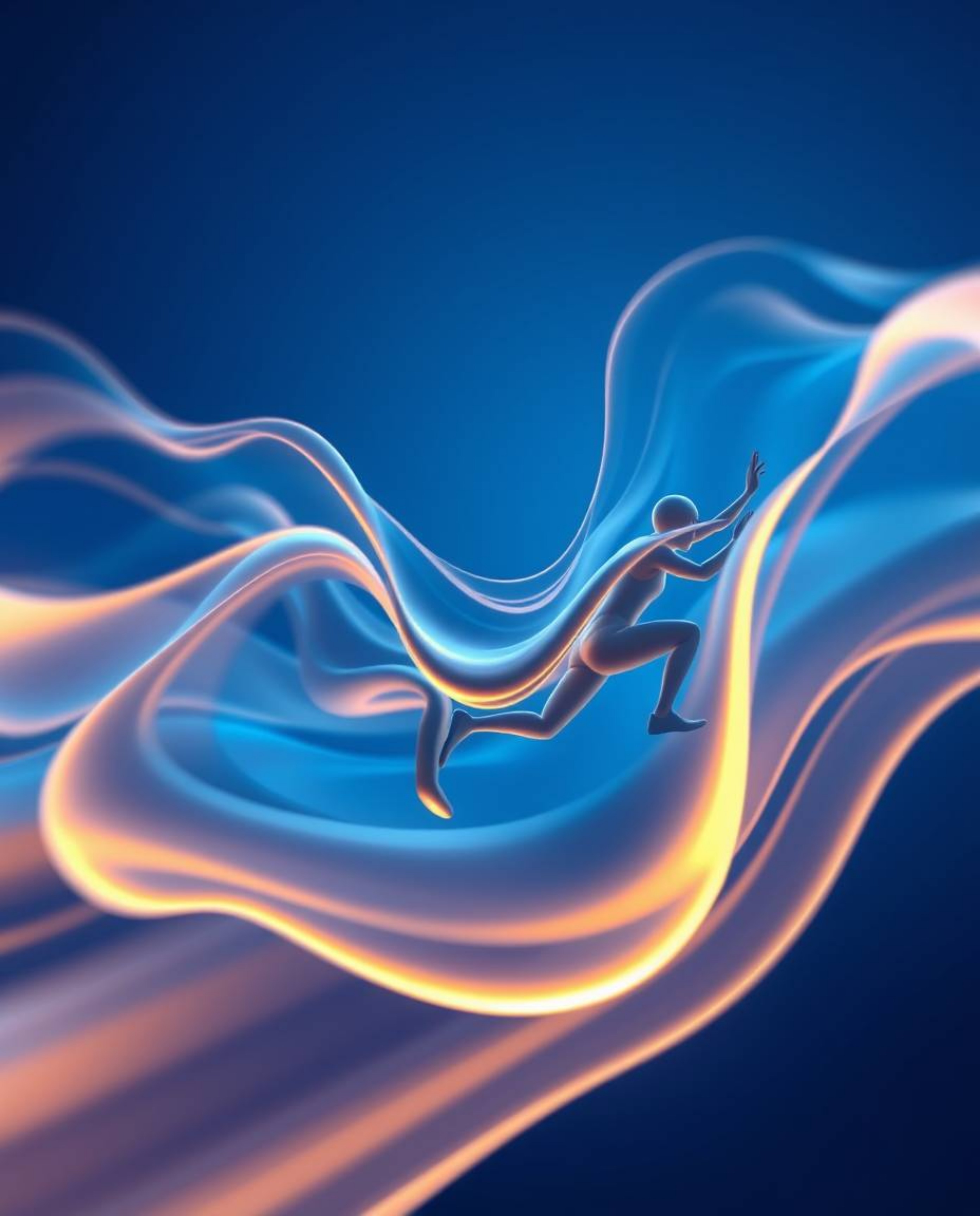 Immerse yourself in a world of dynamic motion with futuristic 3D fluid shapes adorned with glowing edges, set against a deep