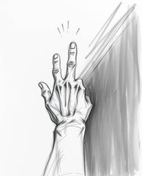 This hand-drawn sketch depicts a hand reaching towards the light from a place of darkness, utilizing rough lines and textured