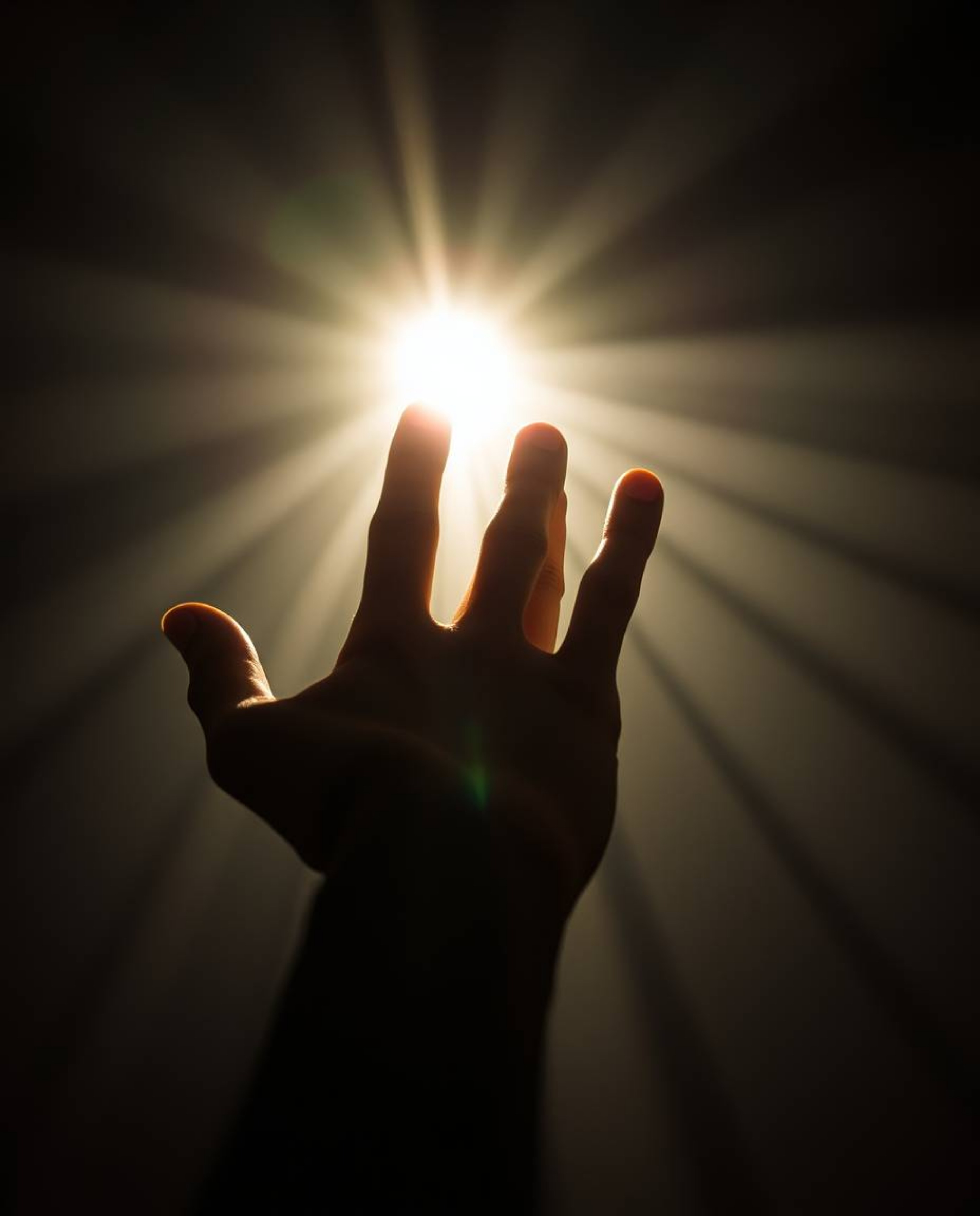 A captivating fine art photograph depicts a hand extending towards a radiant light source emerging from darkness.  The image 