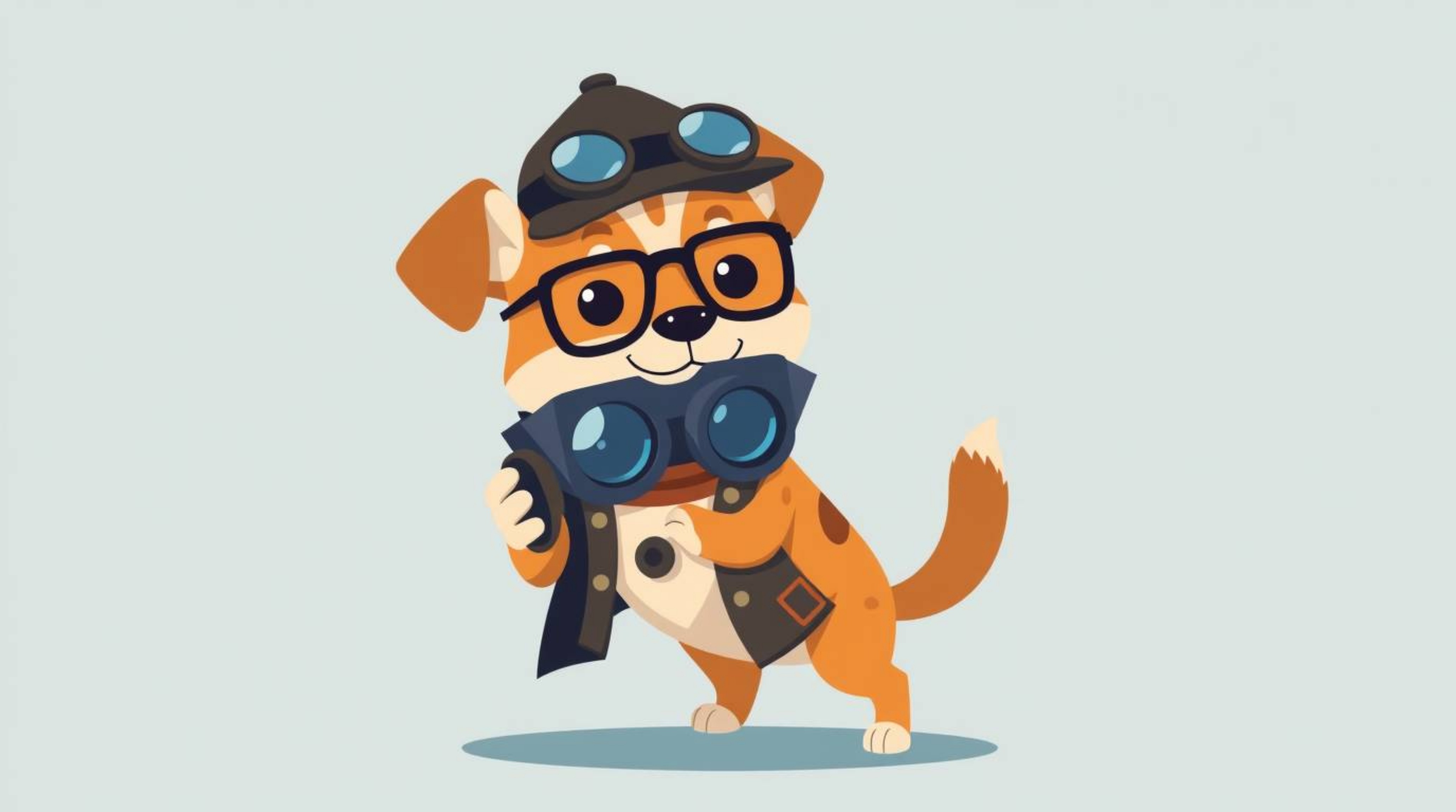 This modern flat design illustration features an adorable and cute dog detective equipped with high-tech gadgets. The artwork