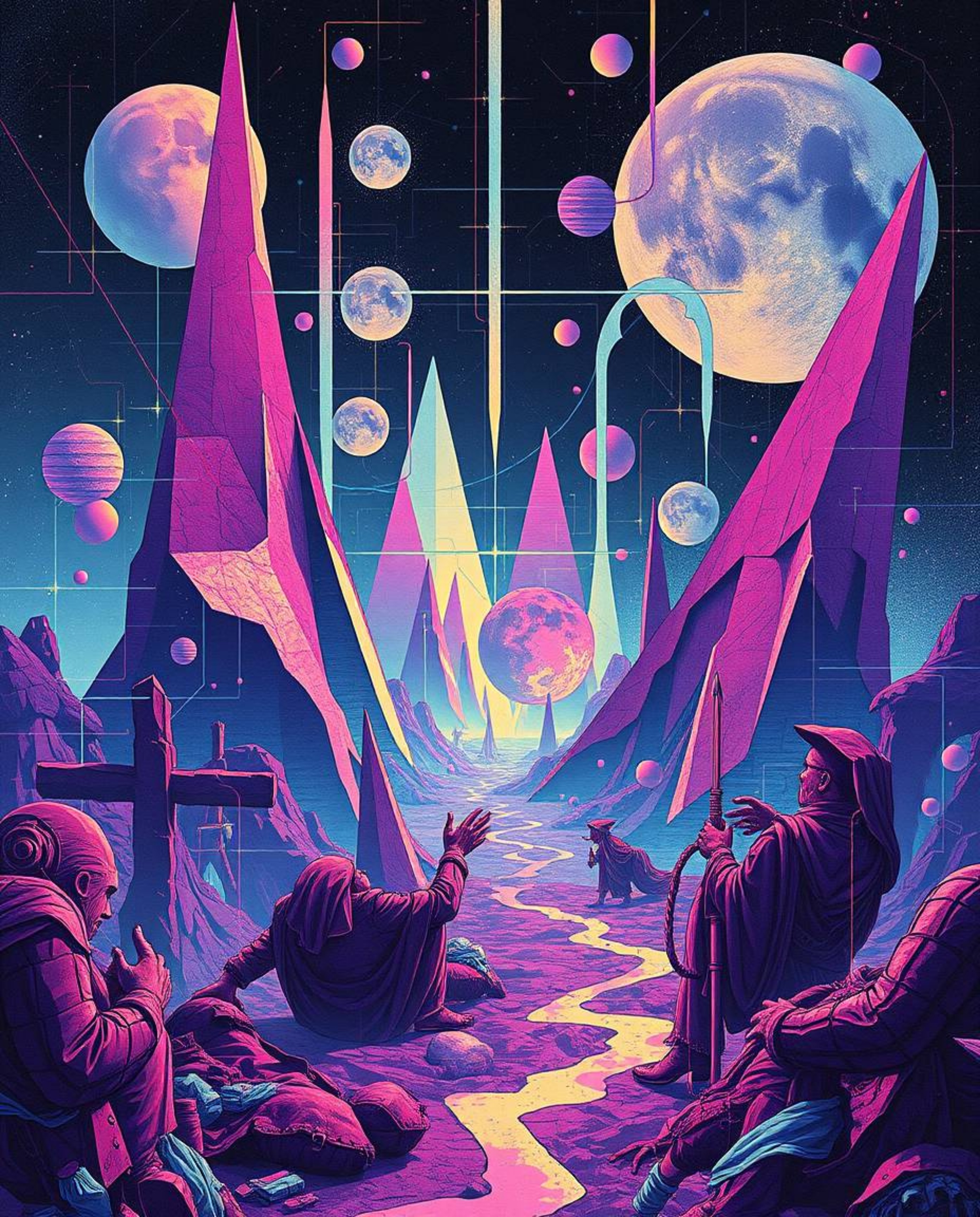 Explore a collection of dreamlike surreal imagery featuring abstract shapes, glitch effects, fragmentation, and scanlines.  T