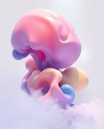Explore a dynamic digital sketch featuring abstract liquid forms in 3D, rendered with loose painterly strokes and soft pastel