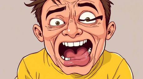 Experience a hilariously disgusting comedy moment captured with exaggerated expressions and rendered in a vibrant palette of 