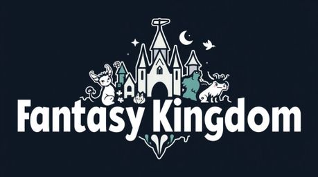 A geometric logo design inspired by a fantasy kingdom brimming with quirky magical creatures. The design utilizes clean lines