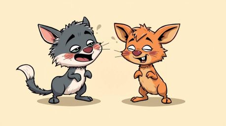 A whimsical scene featuring a duo of talking animals caught in a moment of playful mischief. The image boasts a seamless colo