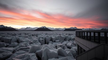 Discover breathtaking images of sunsets over icy polar glaciers.  This collection showcases precise architectural color photo